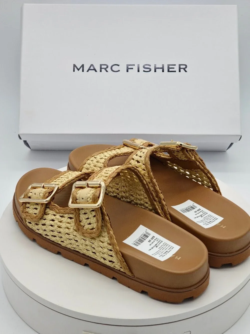 Marc Fisher Mylan Woven Buckle Slide Sandals Women’s Size 9.5 Medium Natural
